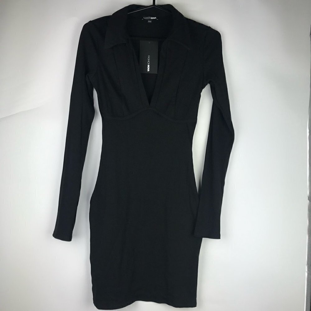 NWT - Fashion Nova in New York Ribbed Mini Dress - Black. Size: S.